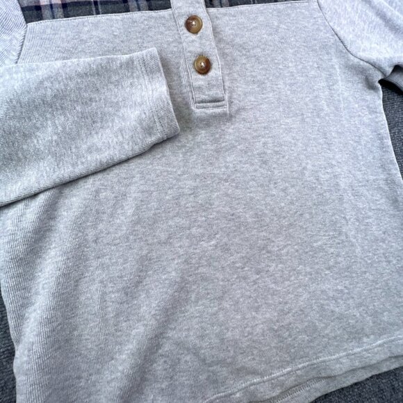Orvis Womens Sweatshirt Pullover 1/4 Button Solid Gray Long Sleeve Knit Cotton - Picture 5 of 10